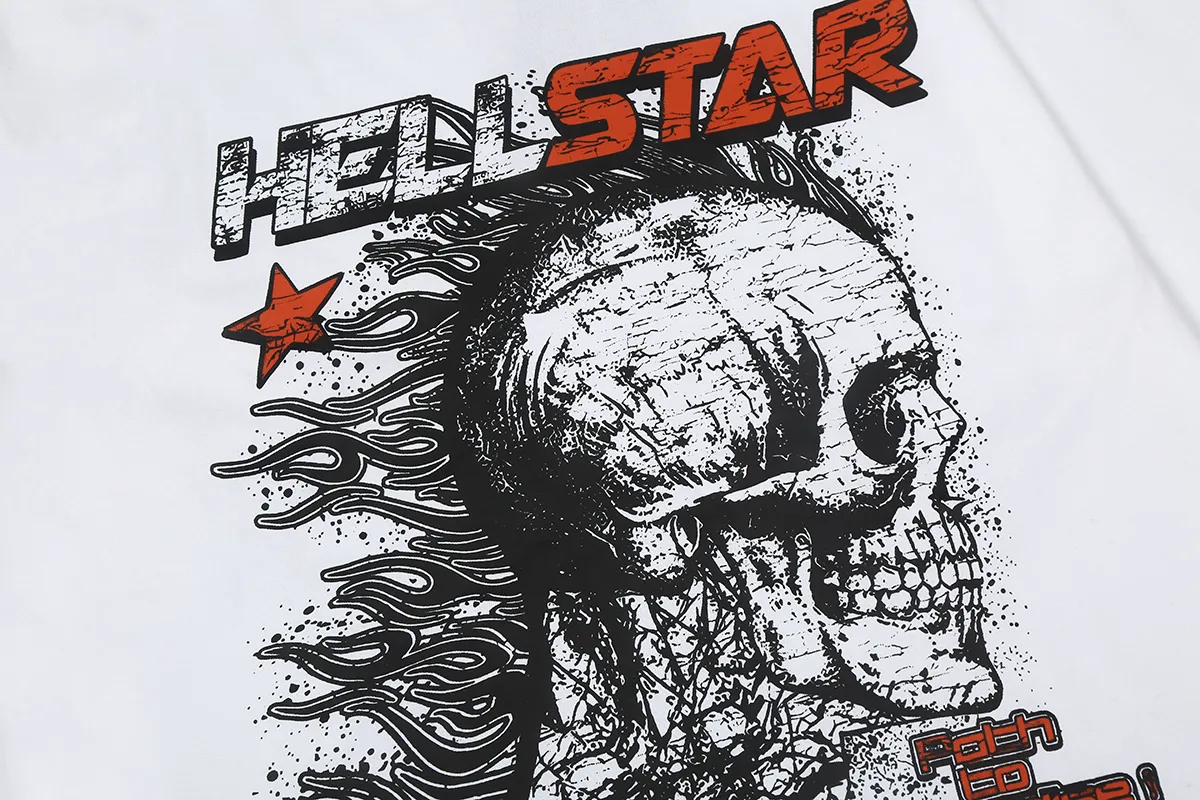 6693# P116 Hellstar American fashion high street pure cotton loose short-sleeved T-shirt Color: White Apricot Code number: S M L XL