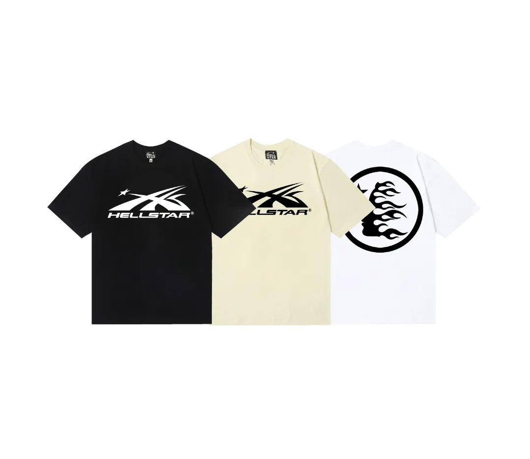 6692# P112 Hellstar American fashion high street pure cotton loose short-sleeved T-shirt Color: White Apricot Black Size: S M L XL
