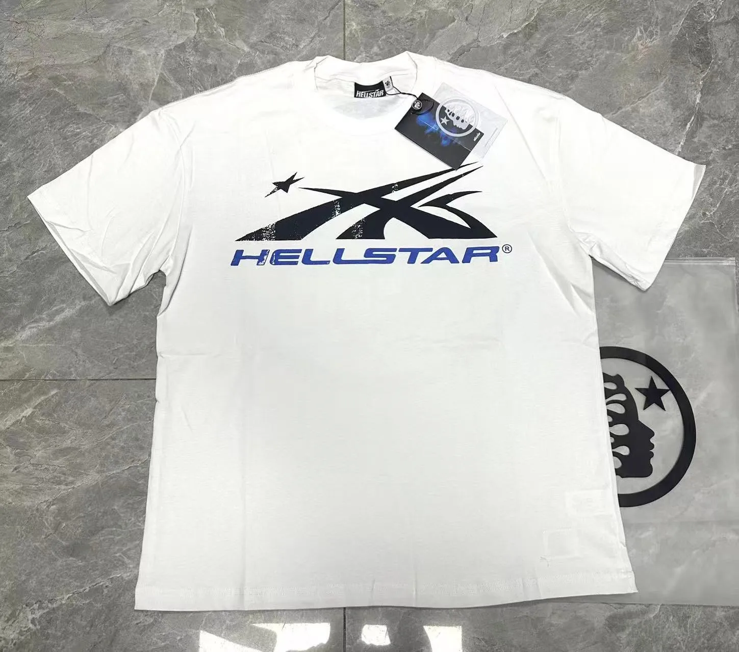P108 Real-stock Hellstar Cross-border European and American style, street fashion brand pure cotton T-shirt Fabric (fabric): 32 pieces of 240g heavy combed double yarn pure cotton Size (size): S-M- L- X L Color (colour): white