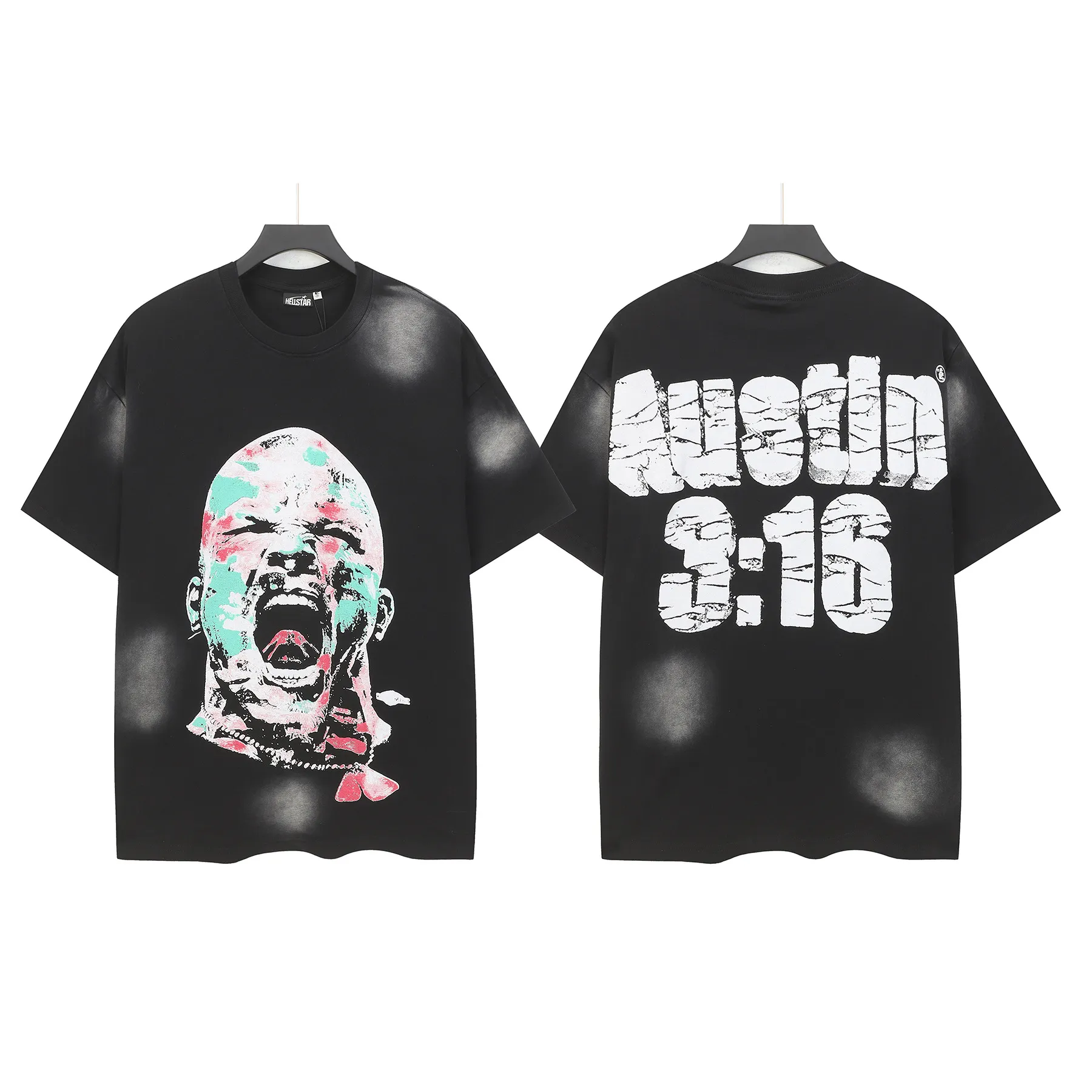 P124 Hellstar Hellstar Cross-border European and American style street fashion brand pure cotton T-shirt Fabric (fabric): 32 counts 250g washed combed double yarn pure cotton Size (size): S-M- L- X L Color (colour): Washed black (spray Ma Liu)