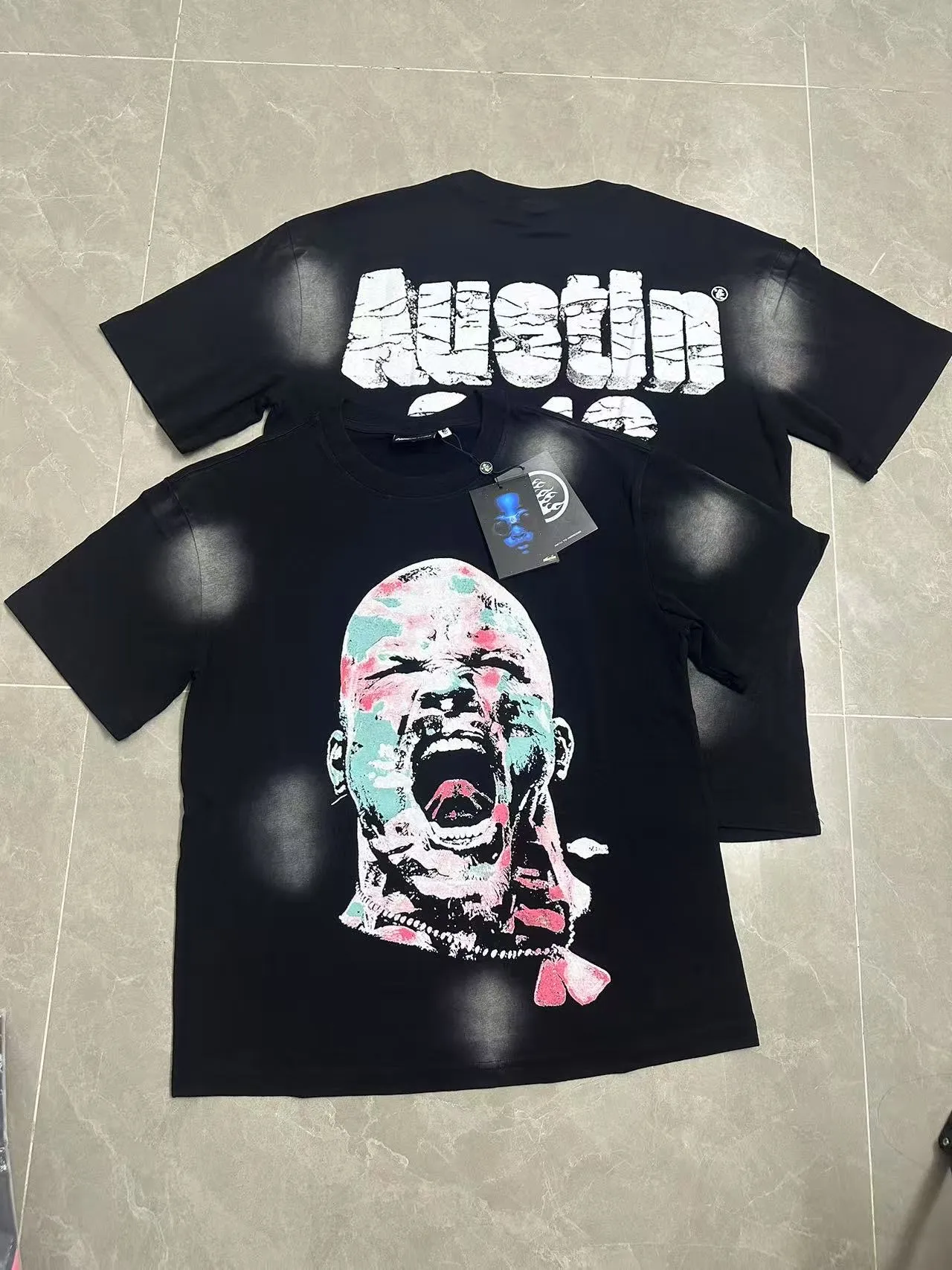 P124 Hellstar Hellstar Cross-border European and American style street fashion brand pure cotton T-shirt Fabric (fabric): 32 counts 250g washed combed double yarn pure cotton Size (size): S-M- L- X L Color (colour): Washed black (spray Ma Liu)