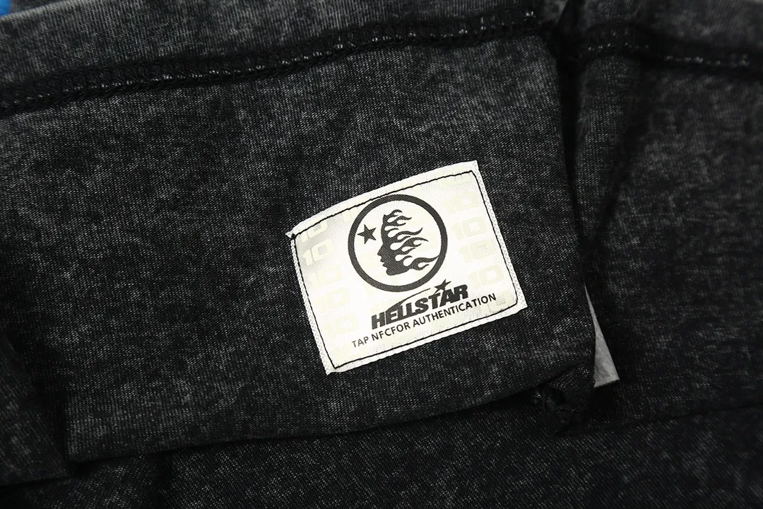 7708# P124 Washed Hellstar Hellstar ins same style retro printed tops for men and women, casual and trendy pure cotton washed short-sleeved T-shirt Color: Black Size: S M L XL