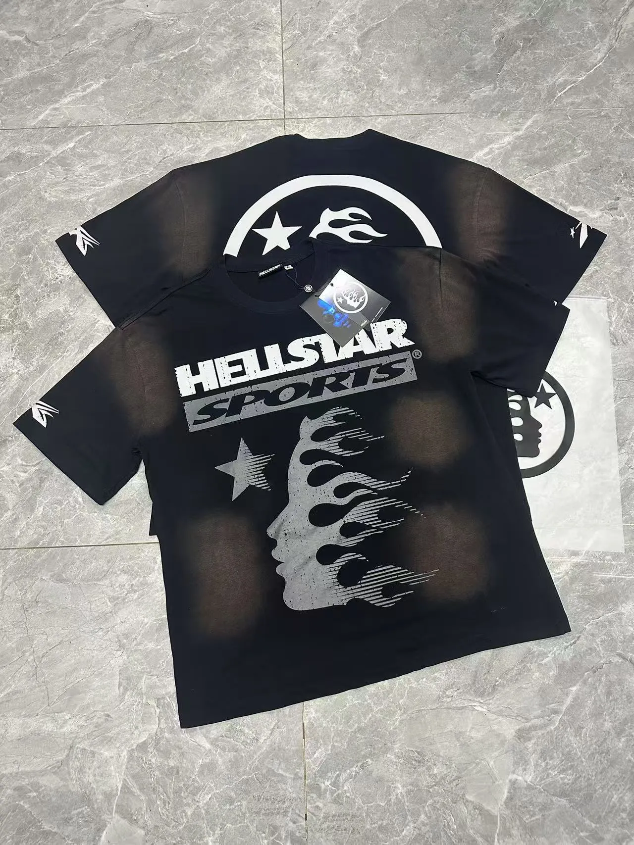 P124 Real-stock Hellstar Cross-border European and American style street brand pure cotton T-shirt Fabric (fabric): 32 counts of 250g washed combed double yarn pure cotton Size (size): S-M- L-