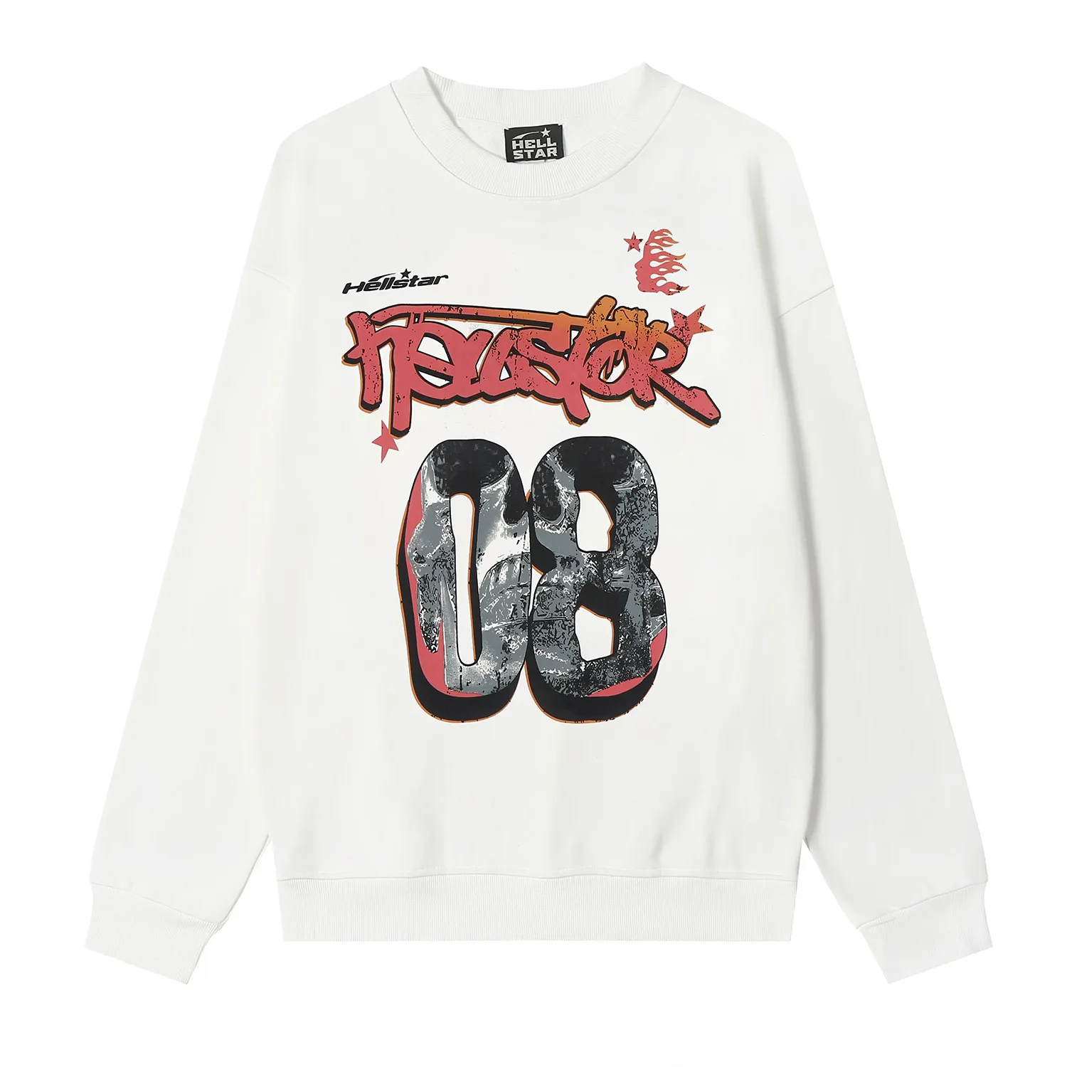 8840# P160 Hellstar high-quality Hellstar American trendy printed cotton terry crew neck sweatshirt Color: White Black Size: S M L XL