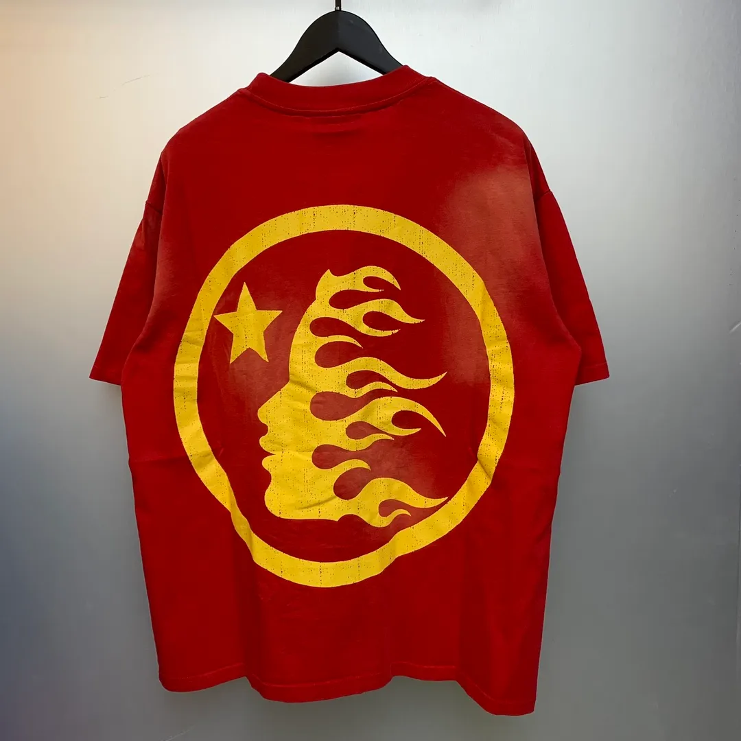 P126 Hellstar No Guts No Glory T-Shirt Custom Cut and sew garment manufactured in Los Angeles. Dyed and potassium sprayed with jumbo screen print. Fits slightly oversized. Gentle wash tumble dry. Dry clean preferred Newly popular Hellstar short-sleeved T-shirt!   Standard beauty and trendy workmanship, original customization (fabric, pattern, printing, hang tag, main mark, etc.), exaggerated style, explosive style, dare to break through tradition, bring adventurous new fashion experience!  YoungBoy, the most popular rapper in the youth circle, has shot a lot of models for him, and celebrities such as Dababy and Swae Lee frequently get dressed!   color: red Size: S, M, L, XL