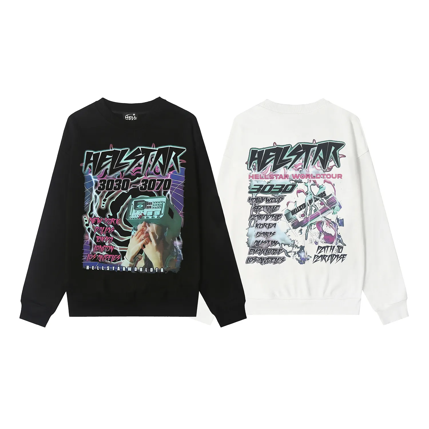 8831# P160 Hellstar high quality Hellstar American trendy printed cotton terry crew neck sweatshirt Color: White Black Size: S M L XL