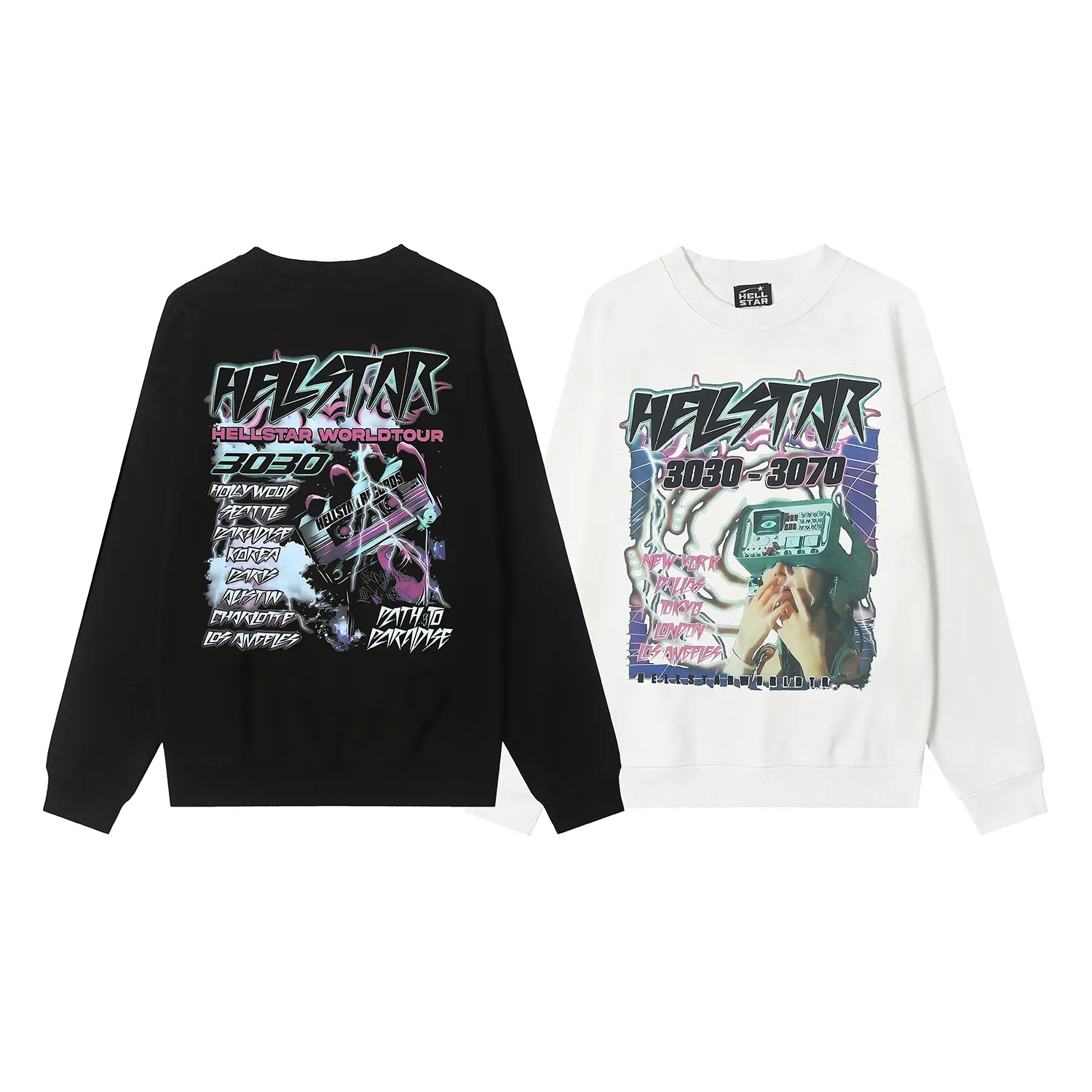 8831# P160 Hellstar high quality Hellstar American trendy printed cotton terry crew neck sweatshirt Color: White Black Size: S M L XL