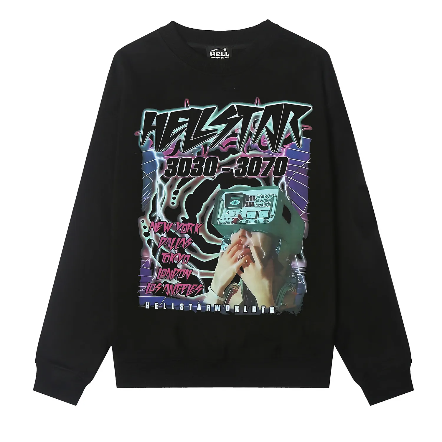 8831# P160 Hellstar high quality Hellstar American trendy printed cotton terry crew neck sweatshirt Color: White Black Size: S M L XL