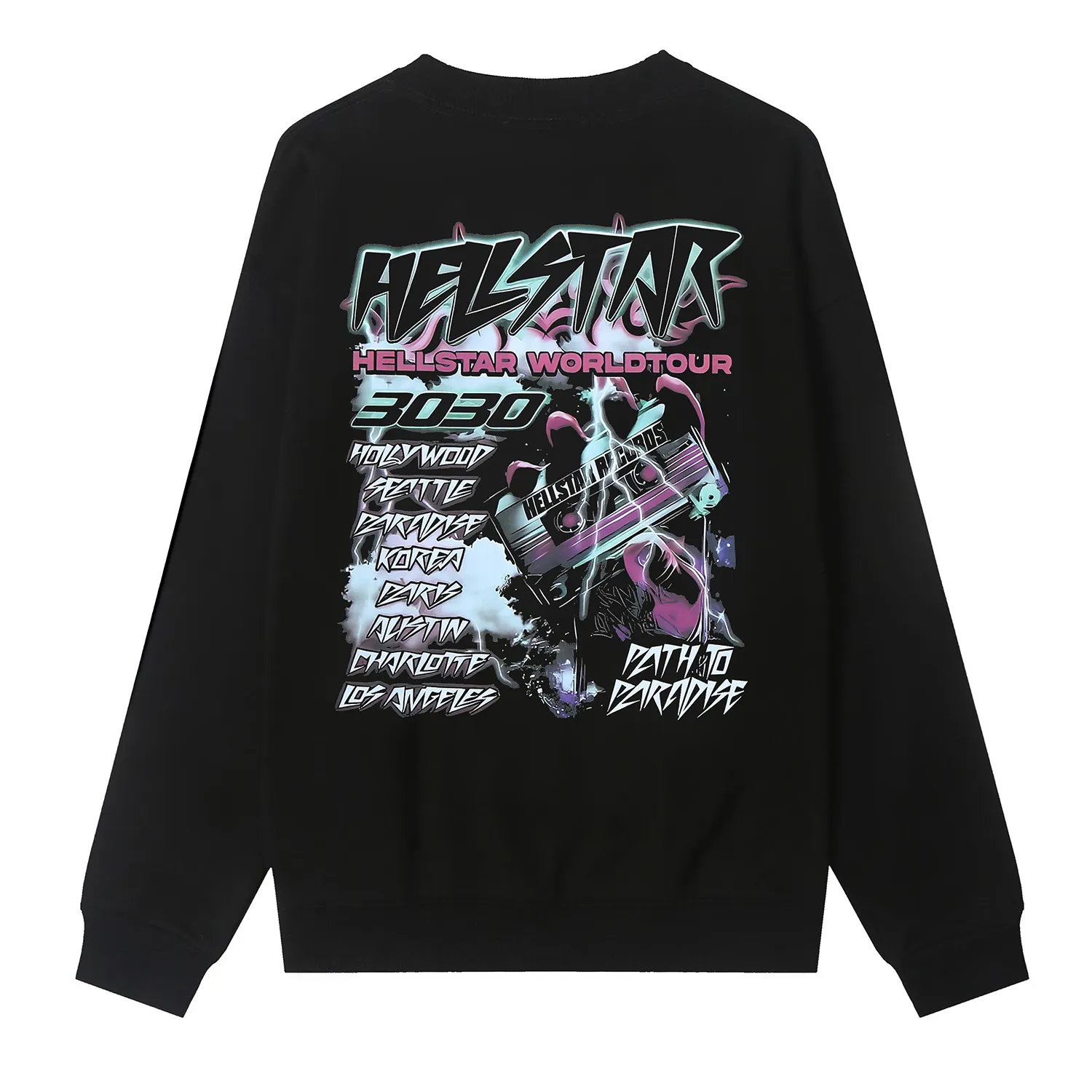 8831# P160 Hellstar high quality Hellstar American trendy printed cotton terry crew neck sweatshirt Color: White Black Size: S M L XL