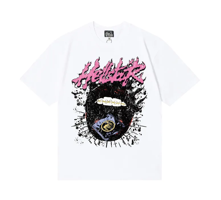 6774# P116 Hellstar American fashion high street pure cotton loose short-sleeved T-shirt Color: white apricot Size: S M L XL