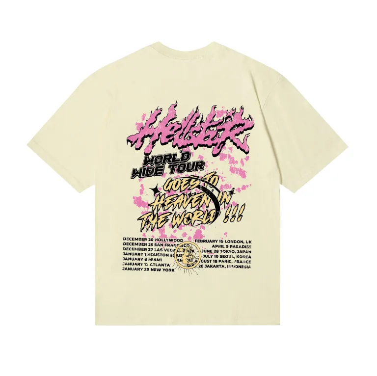 6774# P116 Hellstar American fashion high street pure cotton loose short-sleeved T-shirt Color: white apricot Size: S M L XL