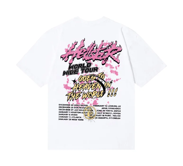 6774# P116 Hellstar American fashion high street pure cotton loose short-sleeved T-shirt Color: white apricot Size: S M L XL