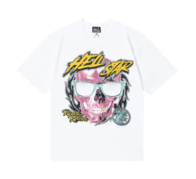 6736# P116 Hellstar American fashion high street pure cotton loose short-sleeved T-shirt Color: White Apricot Code Number: S M L XL