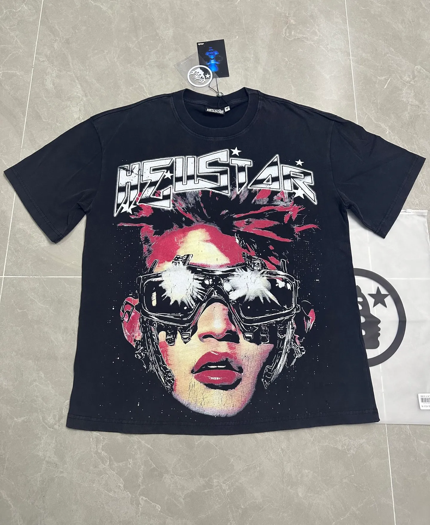 P124 952# Washed Black I Hellstar Cross-border European and American style street fashion brand pure cotton T-shirt Fabric (fabric): 32 counts 250g washed combed double yarn pure cotton Size (size): S-M- L- X L Color (colour): Washed black