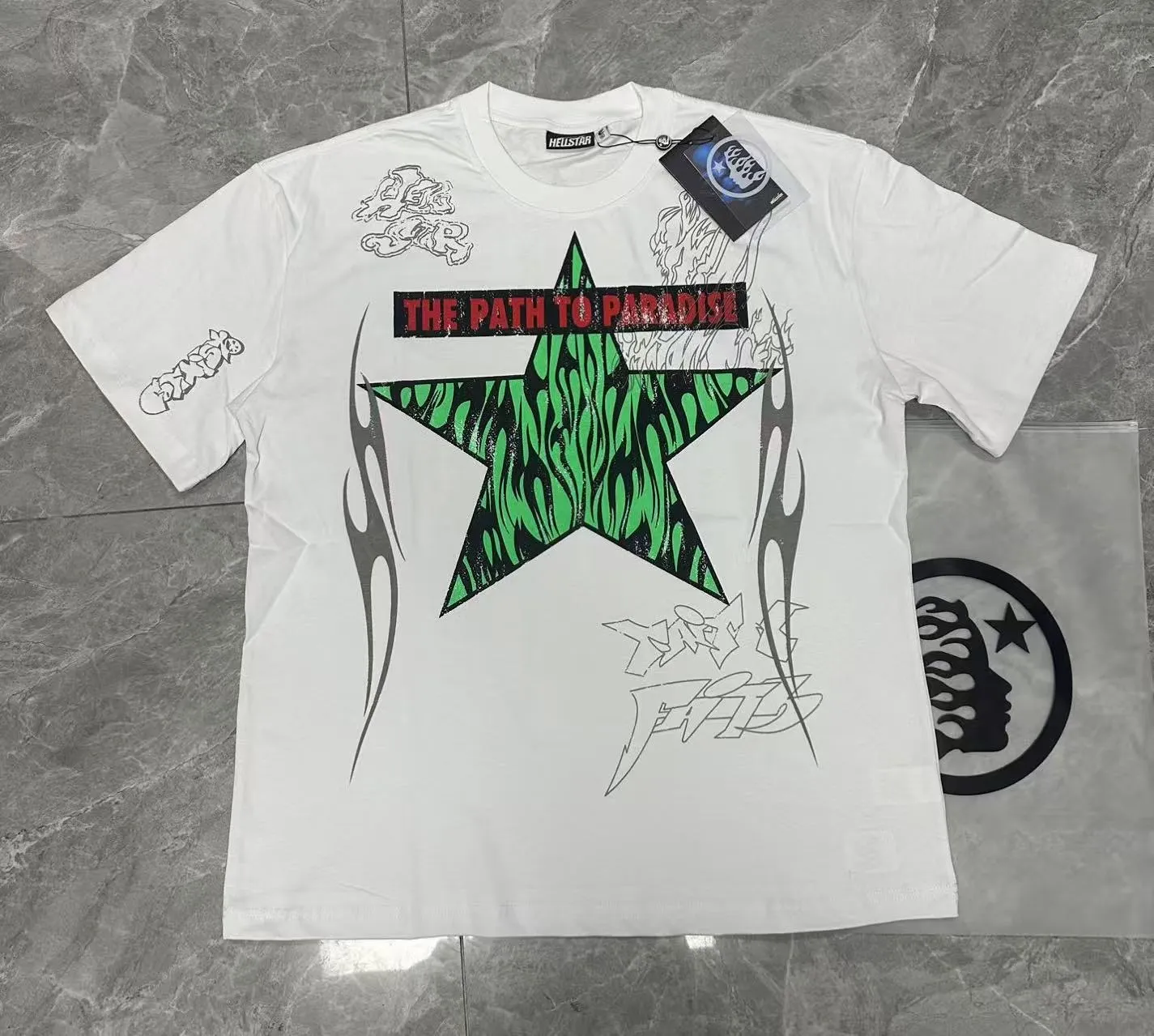 P108 Real-stock Hellstar Cross-border European and American style, street fashion brand pure cotton T-shirt Fabric (fabric): 32 pieces of 240g heavy combed double yarn pure cotton Size (size): S-M- L- X L Color (colour): white