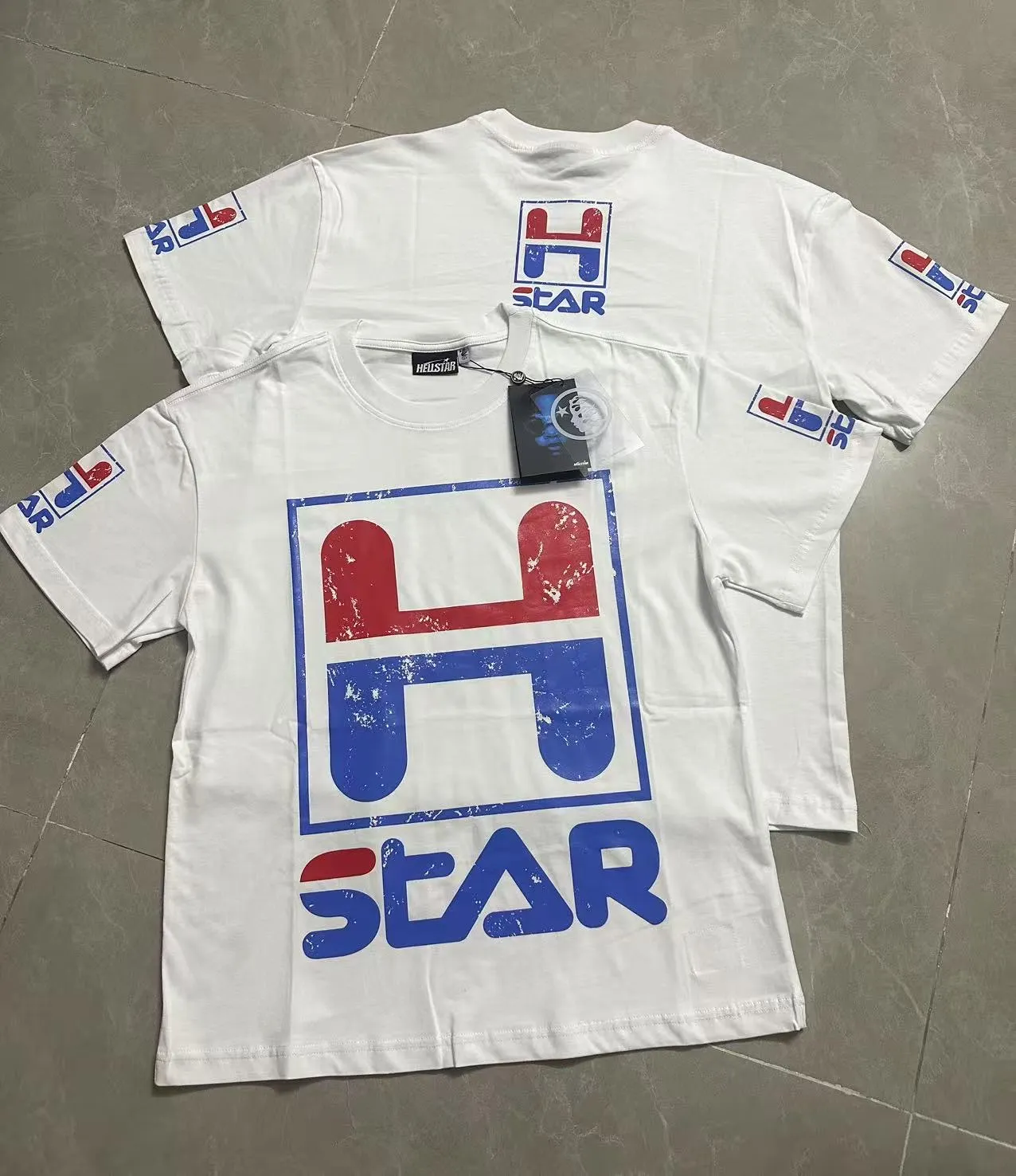 P108 Real-stock Hellstar Cross-border European and American style, street fashion brand pure cotton T-shirt Fabric (fabric): 32 pieces of 240g heavy combed double yarn pure cotton Size (size): S-M- L- X L Color (colour): white