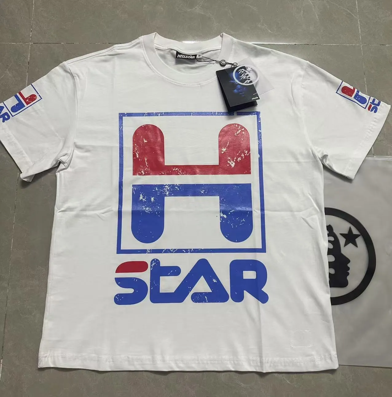 P108 Real-stock Hellstar Cross-border European and American style, street fashion brand pure cotton T-shirt Fabric (fabric): 32 pieces of 240g heavy combed double yarn pure cotton Size (size): S-M- L- X L Color (colour): white