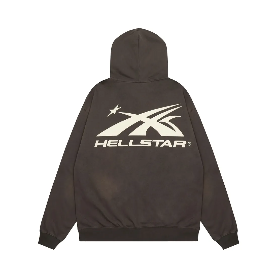 P240 Hellstar Sports Zip Up Hooded Sweatshirt Gray washed distressed terry sweatshirt cardigan color (color): Vintage Gray (washed gray) Size (size): S, M, L, XL