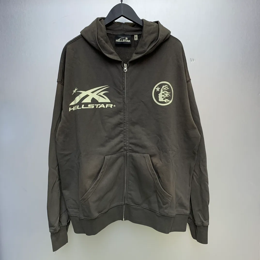 P240 Hellstar Sports Zip Up Hooded Sweatshirt Gray washed distressed terry sweatshirt cardigan color (color): Vintage Gray (washed gray) Size (size): S, M, L, XL