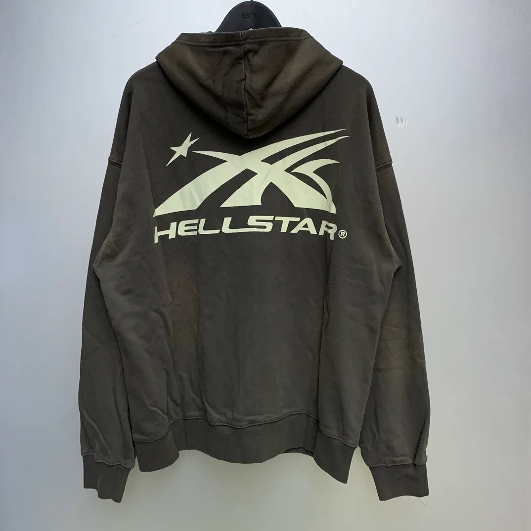 P240 Hellstar Sports Zip Up Hooded Sweatshirt Gray washed distressed terry sweatshirt cardigan color (color): Vintage Gray (washed gray) Size (size): S, M, L, XL