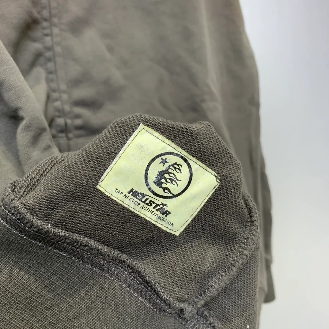 P240 Hellstar Sports Zip Up Hooded Sweatshirt Gray washed distressed terry sweatshirt cardigan color (color): Vintage Gray (washed gray) Size (size): S, M, L, XL
