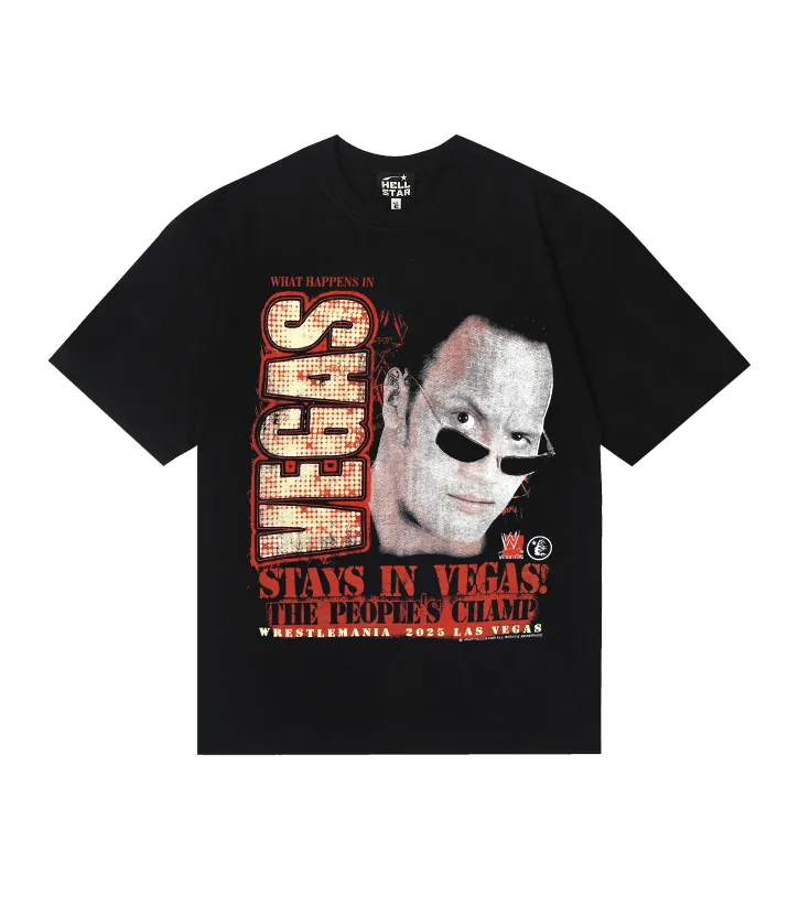 6790# P116 Hellstar Hellstar Wrestler Portrait Letter Printed Combed Cotton Men’s and Women’s Short Sleeve Couple T-shirt Color: Black Size: S M L XL