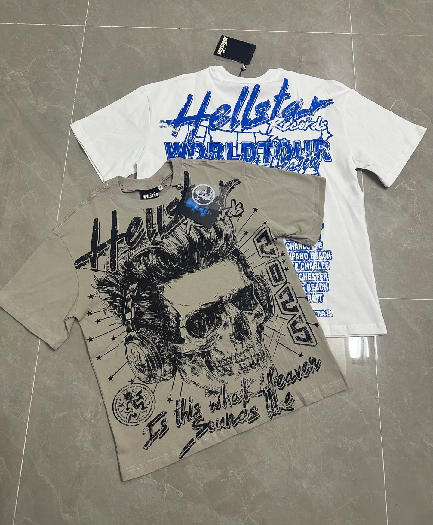 P108 781# white/ash Real stock Hellstar Cross-border European and American style, street fashion brand pure cotton T-shirt Fabric (fabric): 32 pieces of 240g heavy combed double yarn pure cotton Size (size): S-M- L- X L Color (colour): white, ash