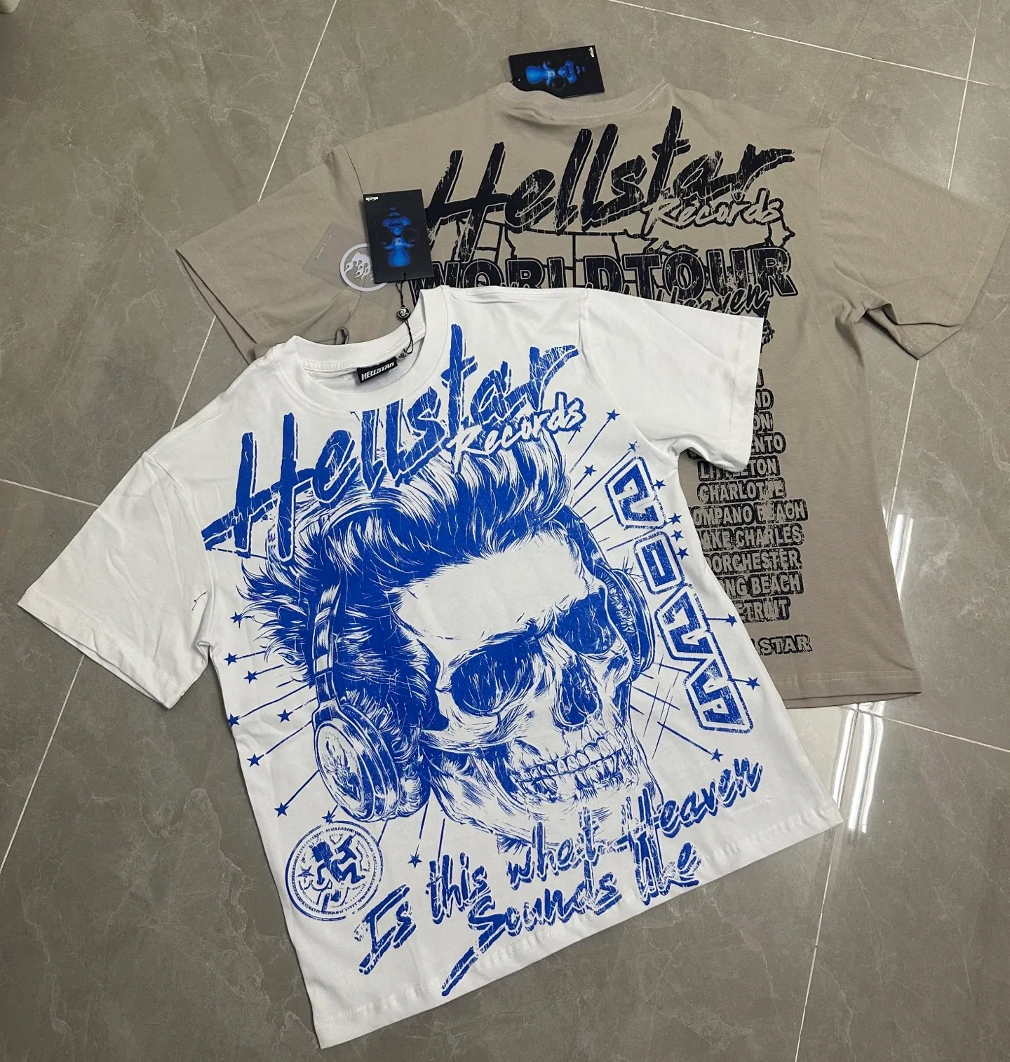 P108 781# white/ash Real stock Hellstar Cross-border European and American style, street fashion brand pure cotton T-shirt Fabric (fabric): 32 pieces of 240g heavy combed double yarn pure cotton Size (size): S-M- L- X L Color (colour): white, ash