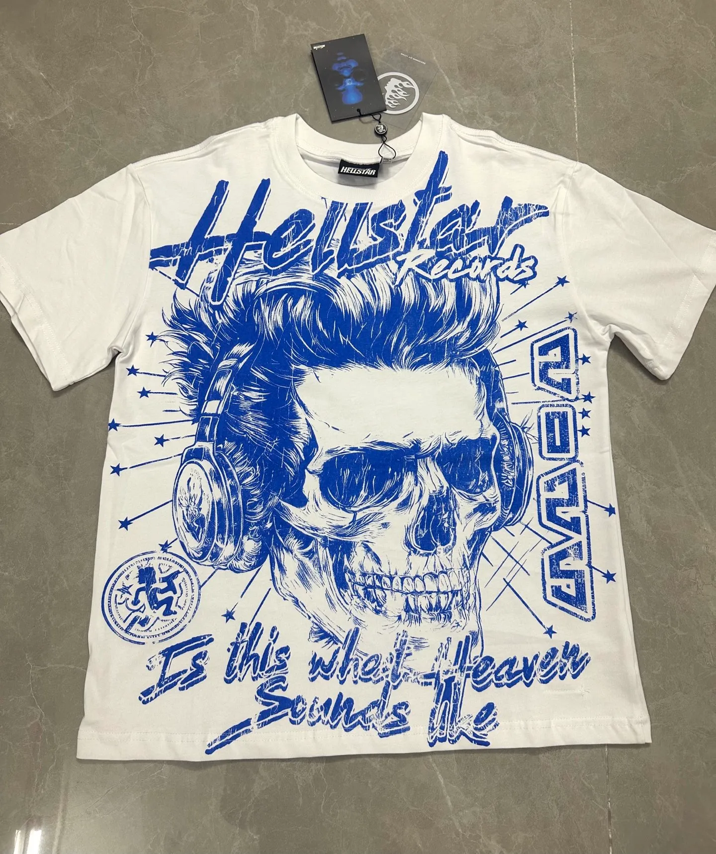 P108 781# white/ash Real stock Hellstar Cross-border European and American style, street fashion brand pure cotton T-shirt Fabric (fabric): 32 pieces of 240g heavy combed double yarn pure cotton Size (size): S-M- L- X L Color (colour): white, ash