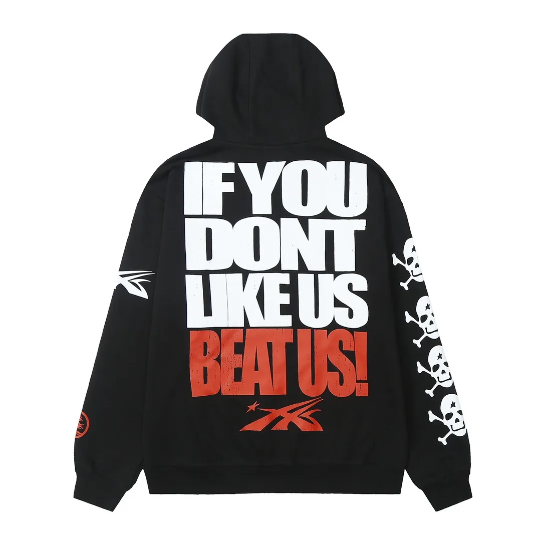 9906# P200 Ins American hip-hop trendy brand hellstar letter printed high street loose hooded pullover sweatshirt for men and women Color: Black White Size: S M L XL