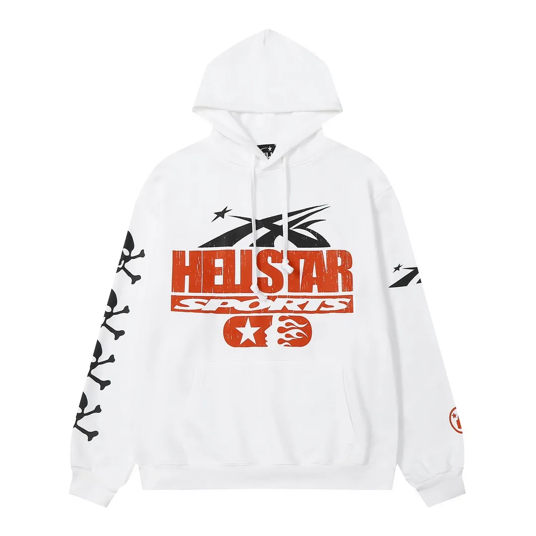 9906# P200 Ins American hip-hop trendy brand hellstar letter printed high street loose hooded pullover sweatshirt for men and women Color: Black White Size: S M L XL