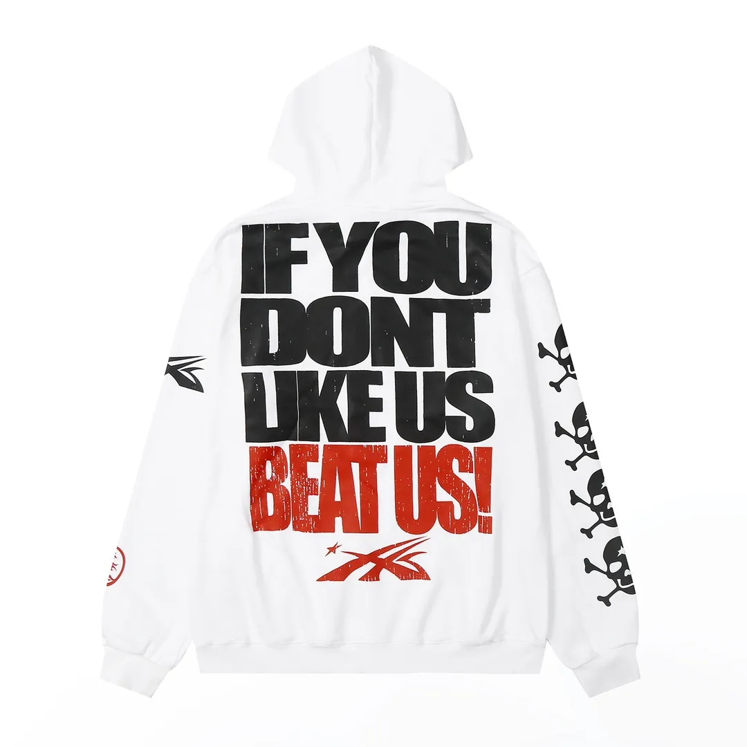 9906# P200 Ins American hip-hop trendy brand hellstar letter printed high street loose hooded pullover sweatshirt for men and women Color: Black White Size: S M L XL