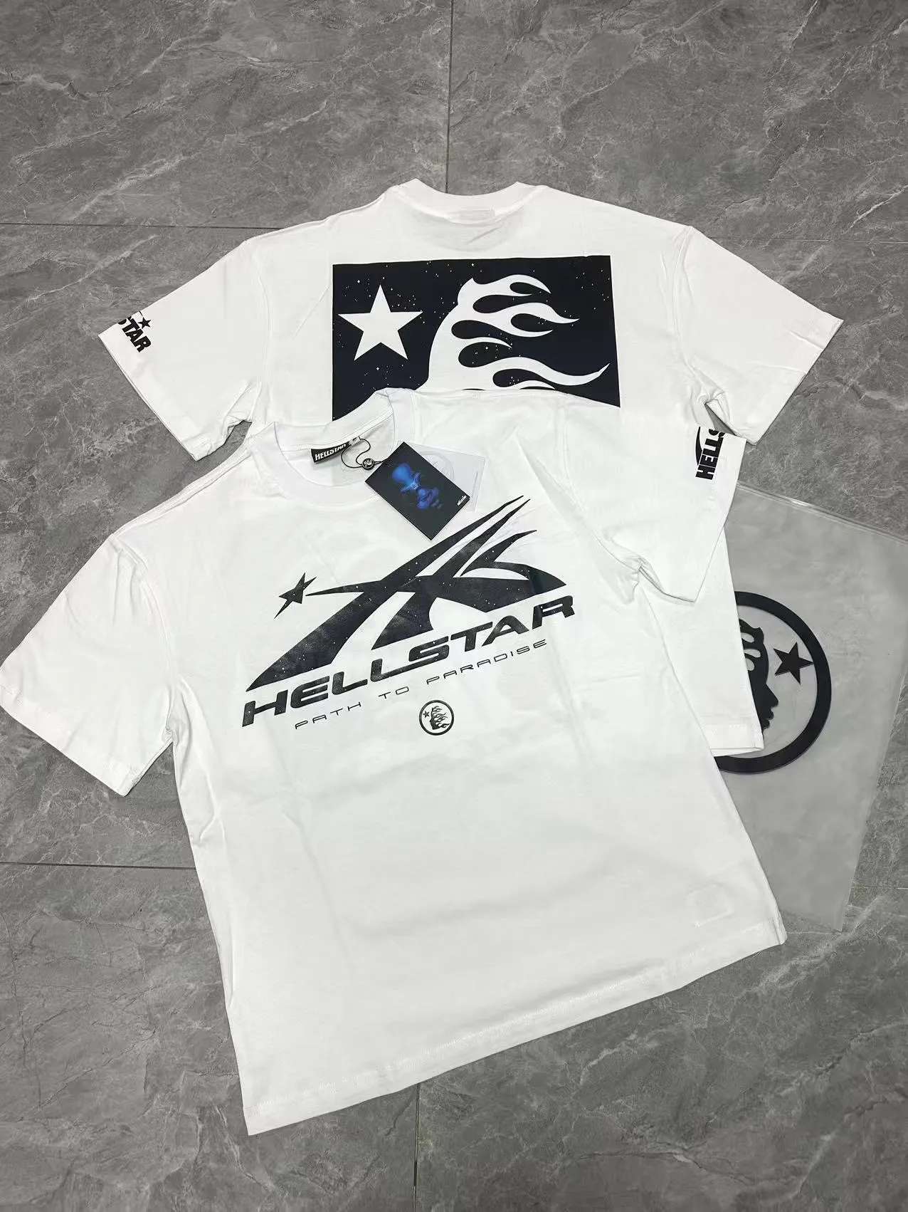 P108 Real-stock Hellstar Cross-border European and American style, street fashion brand pure cotton T-shirt Fabric (fabric): 32 pieces of 240g heavy combed double yarn pure cotton Size (size): S-M- L- X L Color (colour): white 👉