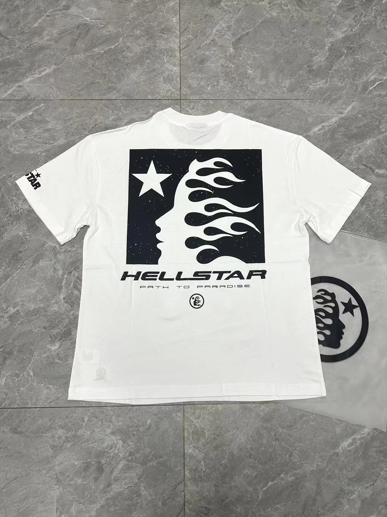 P108 Real-stock Hellstar Cross-border European and American style, street fashion brand pure cotton T-shirt Fabric (fabric): 32 pieces of 240g heavy combed double yarn pure cotton Size (size): S-M- L- X L Color (colour): white 👉