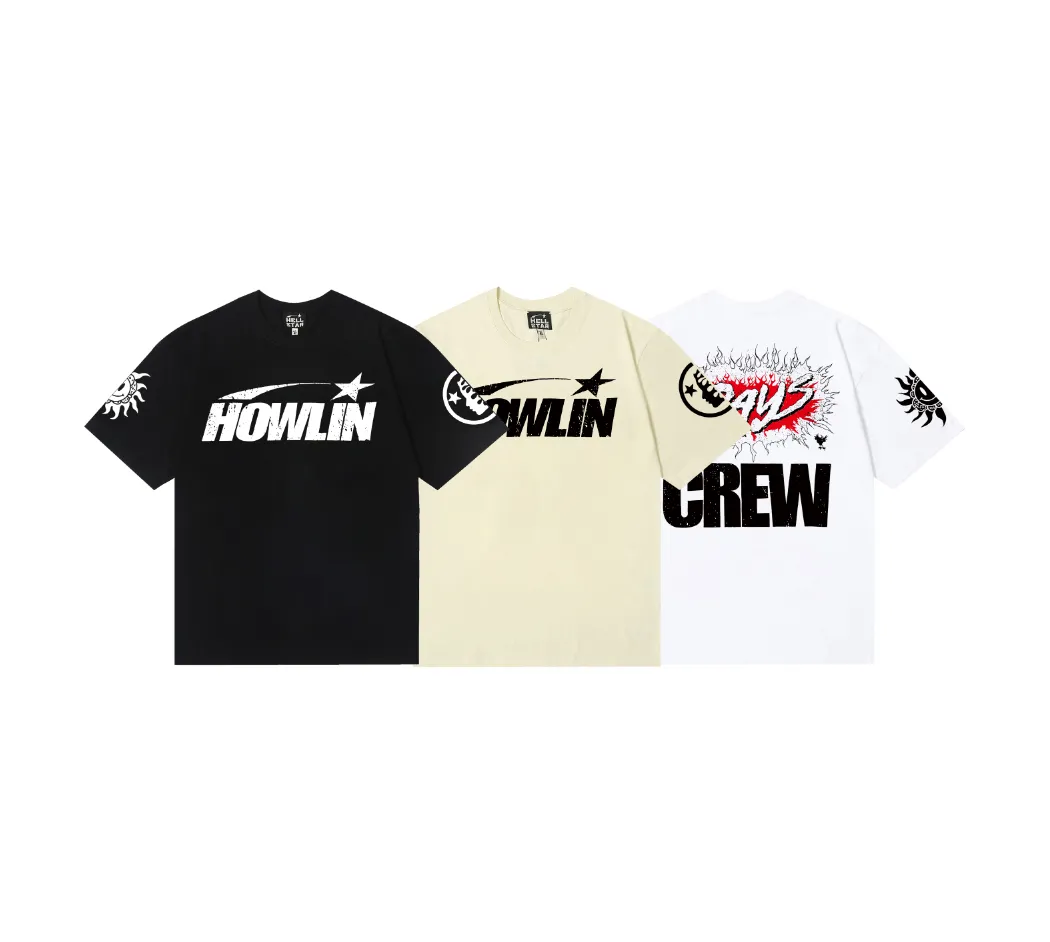 6721# P112 Hellstar American fashion high street pure cotton loose short-sleeved T-shirt Color: white black apricot code number