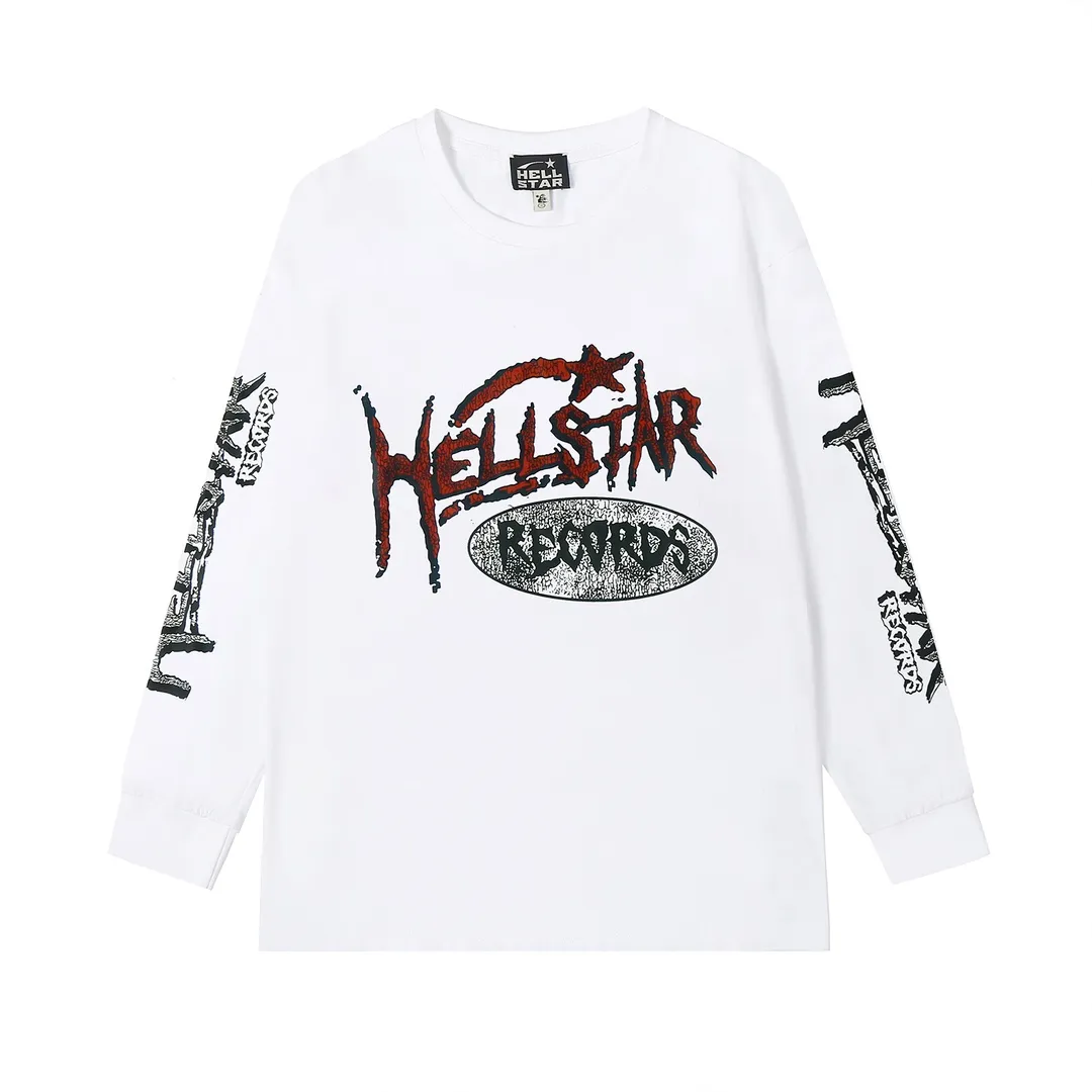5508# P136 Hellstar Hellstar letter print lightning high street men and women hip-hop loose long-sleeved T-shirt Color: White Black Size: S M L XL