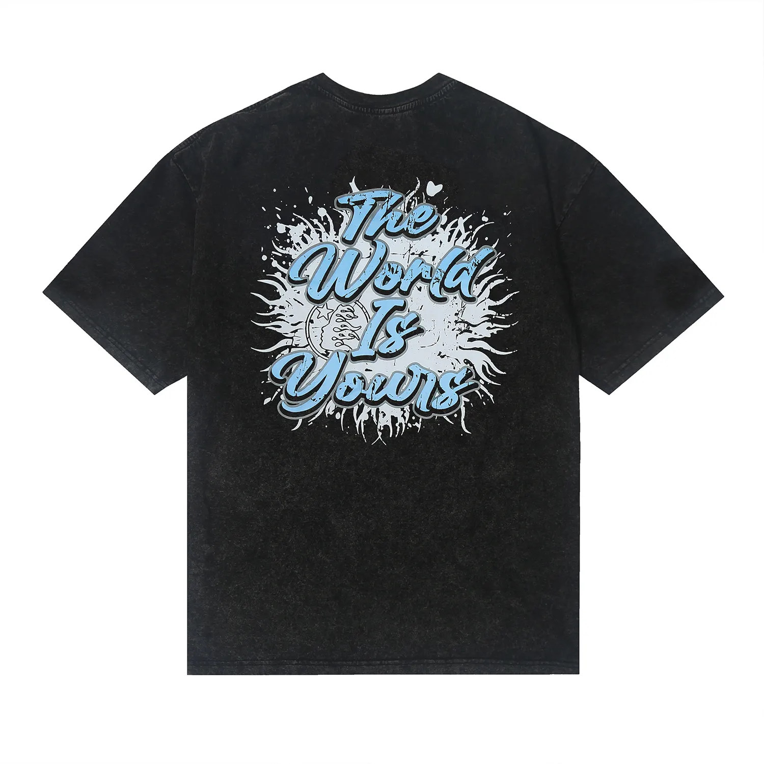 7723# P124 Washed Hellstar Hellstar ins same style retro printed tops for men and women, casual and trendy pure cotton washed short-sleeved T-shirt Color: Black Size: S M L XL