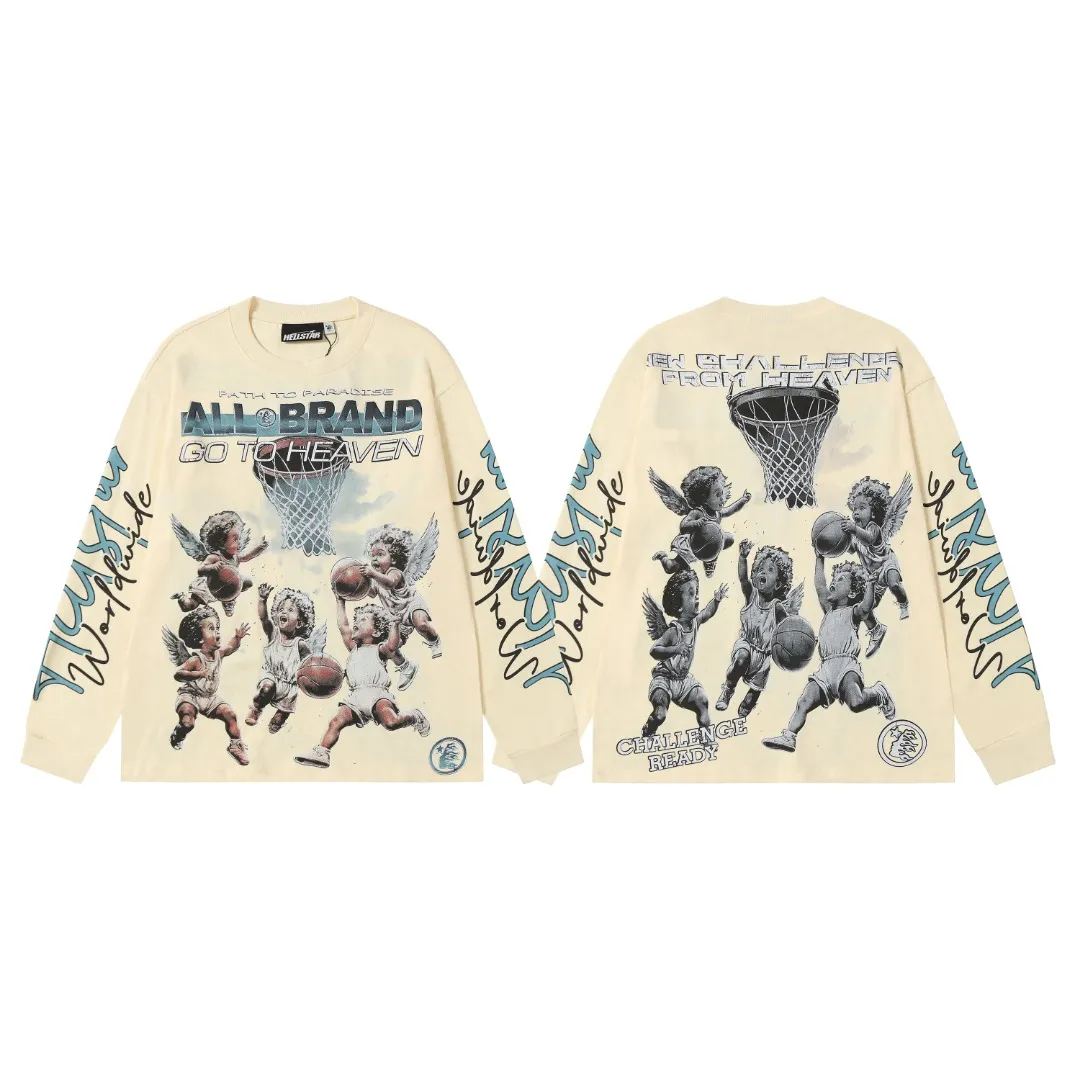 P140 Real-stock Hellstar Cross-border European and American style/street fashion brand pure cotton long-sleeved T-shirt Fabric (fabric): High-density 26-count 270-gram heavy combed double yarn pure cotton Size (size): S-M- L- X L Color (colour): Active black/apricot 👉