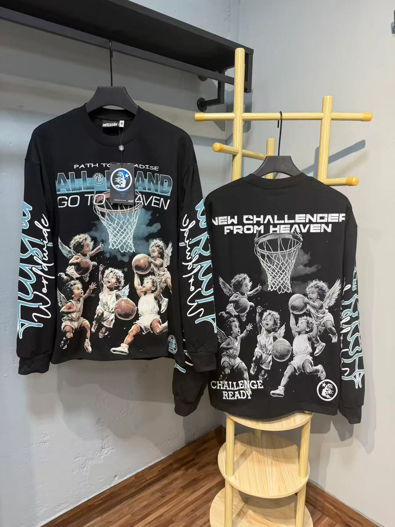 P140 Real-stock Hellstar Cross-border European and American style/street fashion brand pure cotton long-sleeved T-shirt Fabric (fabric): High-density 26-count 270-gram heavy combed double yarn pure cotton Size (size): S-M- L- X L Color (colour): Active black/apricot 👉
