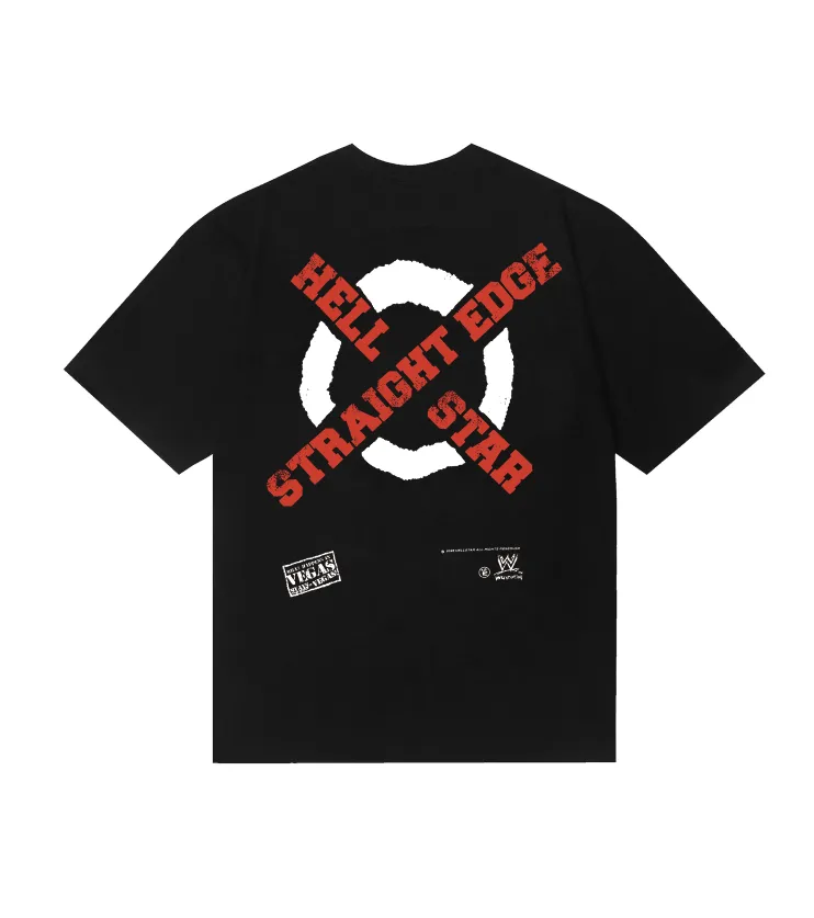 6791# P116 Hellstar Hellstar Wrestler Portrait Letter Printed Combed Cotton Men’s and Women’s Short Sleeve Couple T-shirt Color: Black Size: S M L XL