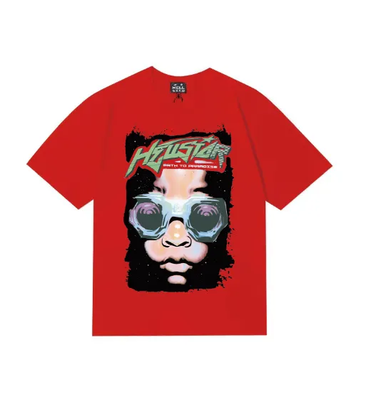 6826# P116 Hellstar American fashion high street pure cotton loose short-sleeved T-shirt Color: Black White Red Size: S M L XL