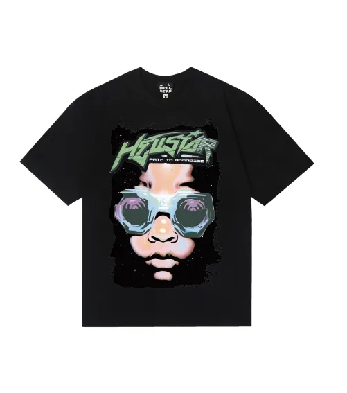 6826# P116 Hellstar American fashion high street pure cotton loose short-sleeved T-shirt Color: Black White Red Size: S M L XL