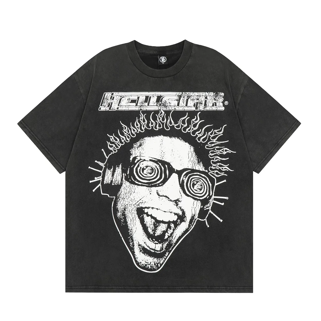 P126 Hellstar Studios Rage Short Sleeve Tee Shirt Hellstar washed and distressed short-sleeved T-shirt The new hot beauty trend Hellstar!  Standard beauty and trendy workmanship, original customization (fabric, pattern, printing, hang tag, main mark, etc.), exaggerated style, explosive style, dare to break through tradition, bring adventurous new fashion experience!  YoungBoy, the most popular rapper in the youth circle, has shot a lot of models for him, and celebrities such as Dababy and Swae Lee frequently get dressed!  color: Vintage Black (washed black) size: S,M,L,XL