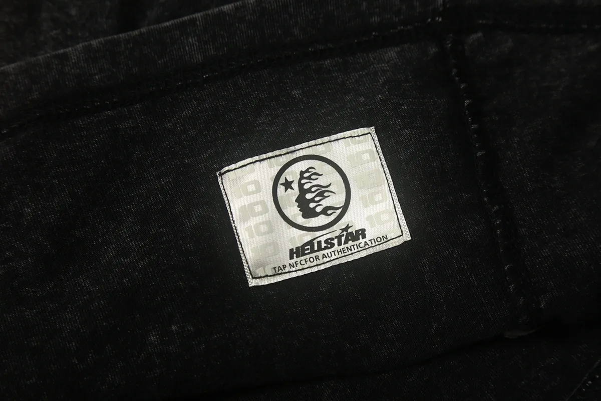 7741# P124 Washed Hellstar Hellstar ins same style retro printed tops for men and women, casual and trendy pure cotton washed short-sleeved T-shirt Color: Black Size: S M L XL