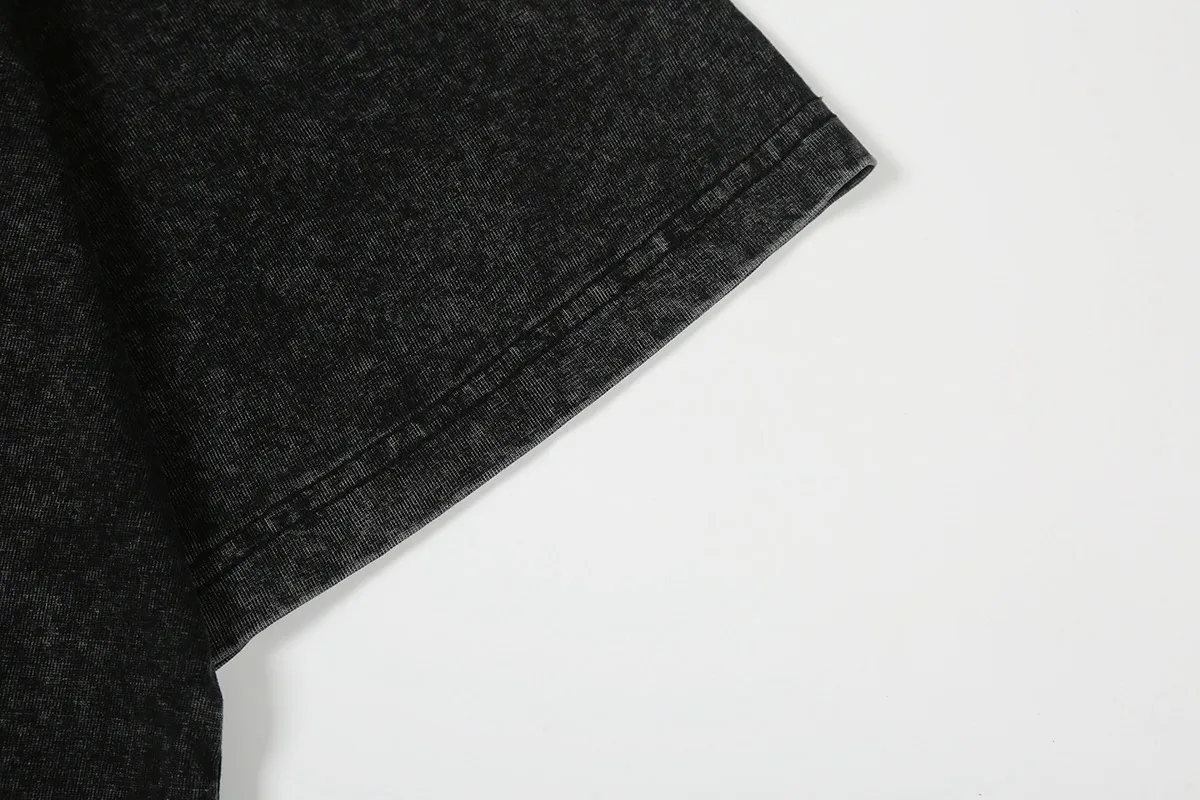 7741# P124 Washed Hellstar Hellstar ins same style retro printed tops for men and women, casual and trendy pure cotton washed short-sleeved T-shirt Color: Black Size: S M L XL