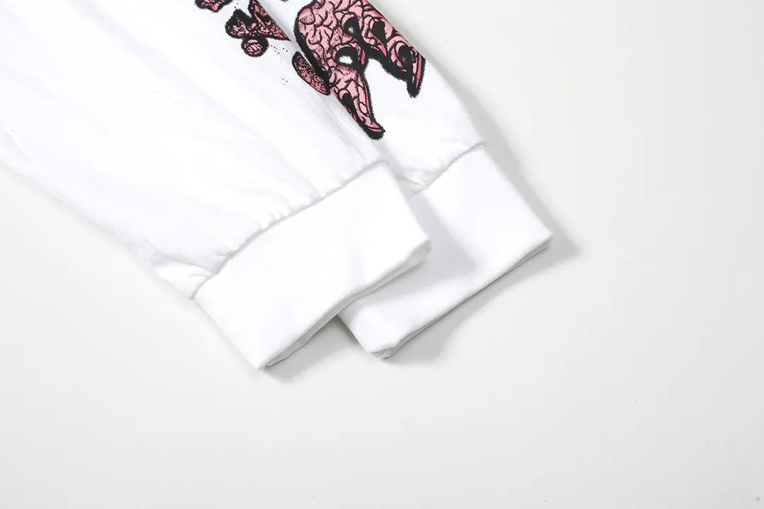 5501# P136 ins The same European and American trendy Hell Star letter print lightning high street men and women hip-hop loose long-sleeved T-shirt Color: White Size: S M L XL