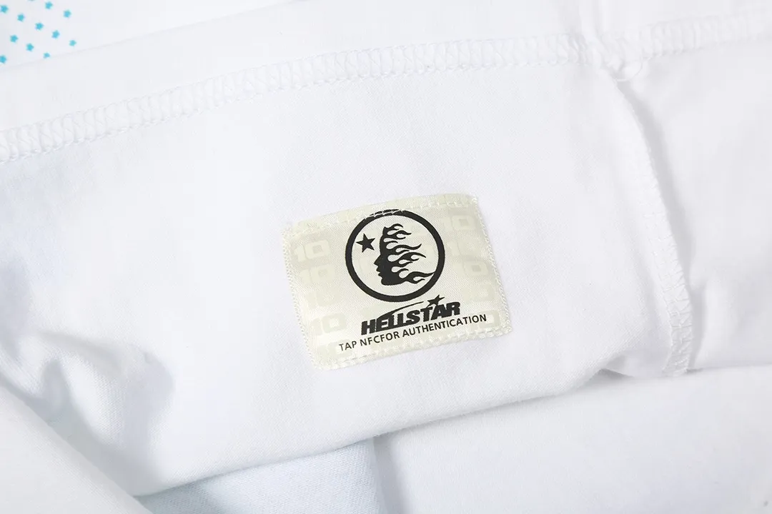 5501# P136 ins The same European and American trendy Hell Star letter print lightning high street men and women hip-hop loose long-sleeved T-shirt Color: White Size: S M L XL