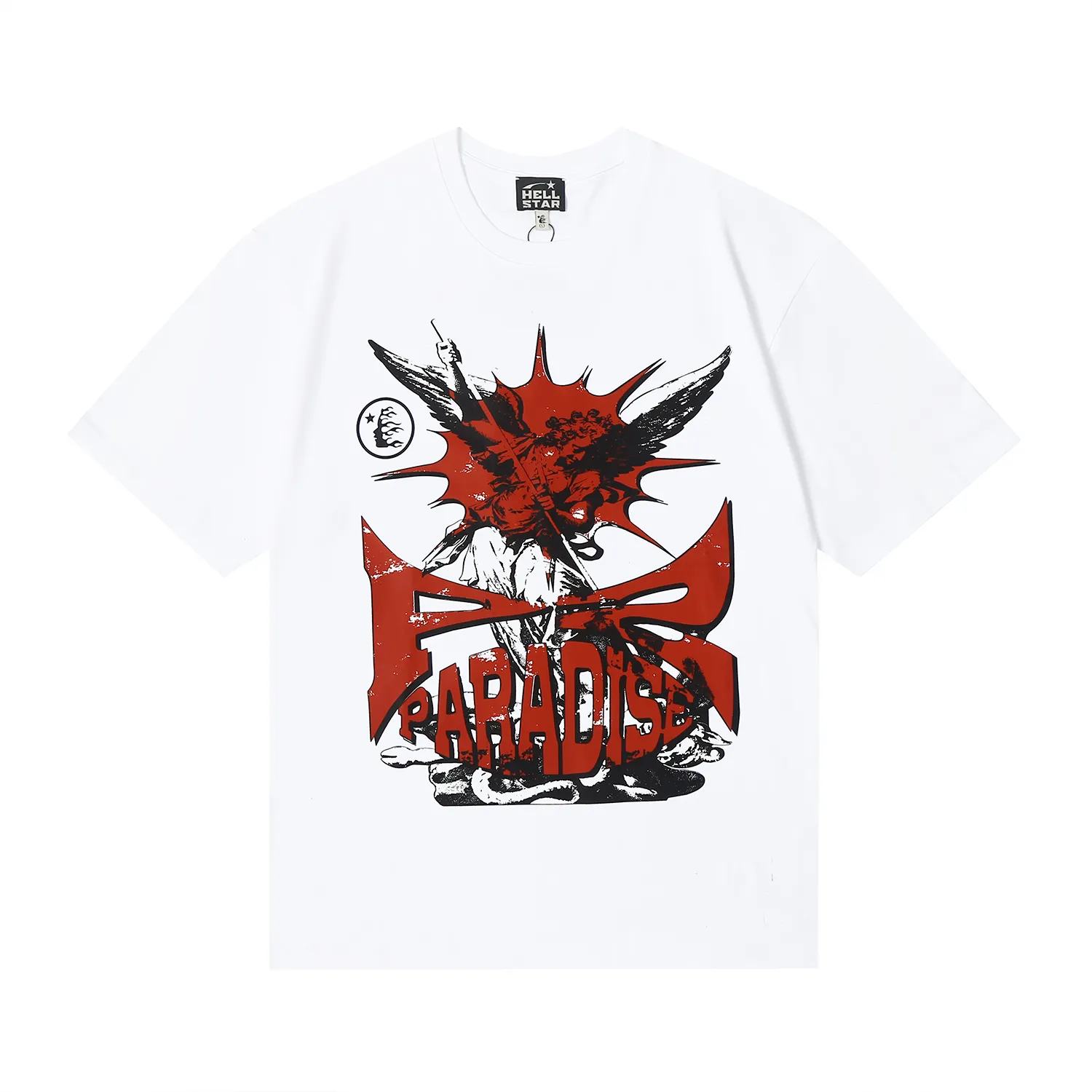6603# P116 Beautiful fashion hell star ins same style retro print summer high street men and women loose casual hip hop short-sleeved T-shirt Color: white black apricot code number: S M L XL