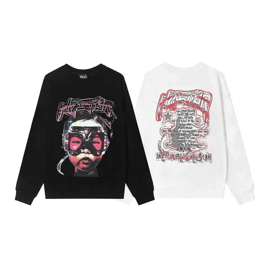 8827# P160 Hellstar high-quality Hellstar American trendy printed cotton terry crew neck sweatshirt Color: White Black Size: S M L XL