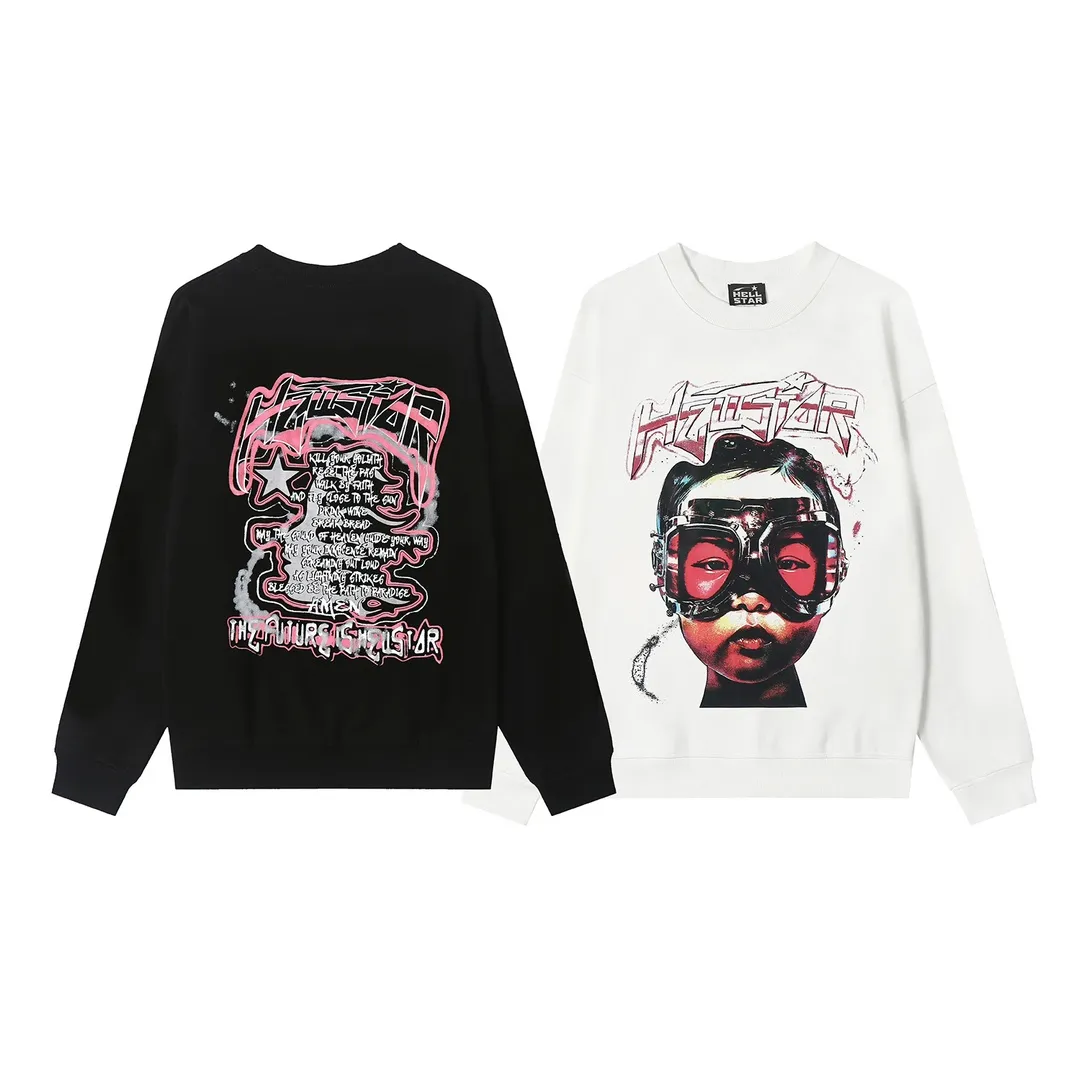 8827# P160 Hellstar high-quality Hellstar American trendy printed cotton terry crew neck sweatshirt Color: White Black Size: S M L XL